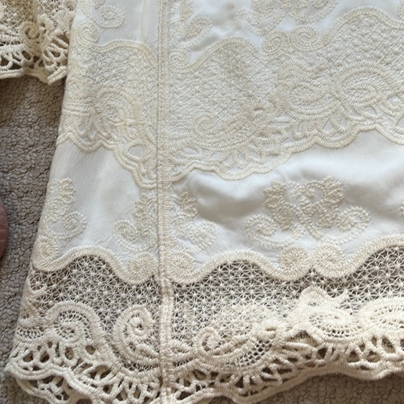 DEMOCRACY BOHO top crochet embroidery flared sleeves cream size small - Picture 9 of 9